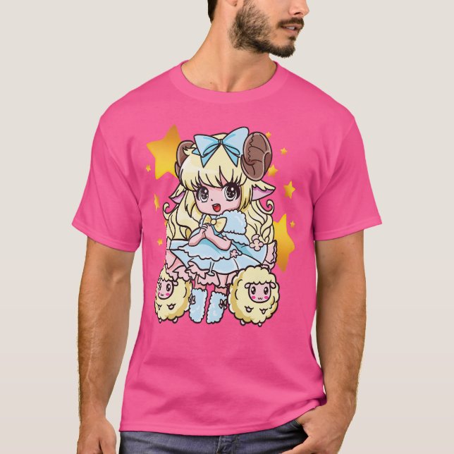 T-shirt Funny Kawaii Anime Chibi Mouton Mignonne Amant Ani (Devant)