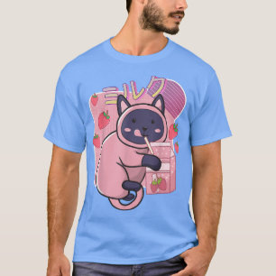 T-shirt Funny Kawaii Chat Lait fraise Shake Japonais An