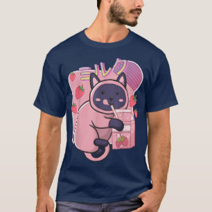 T-shirt Funny Kawaii Chat Lait fraise Shake Japonais An
