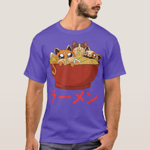 T-shirt Funny Kawaii Chat Manger Ramen nouilles Japonais F
