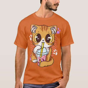 T-shirt Funny Kawaii Cute Cat Boba Bubble Milk Tea Anime N