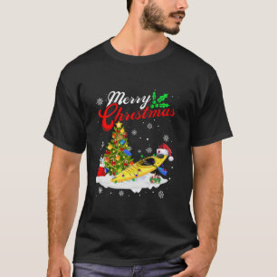 T-shirt Funny Kayaking Lover Xmas Lighting Père Noël Kayak