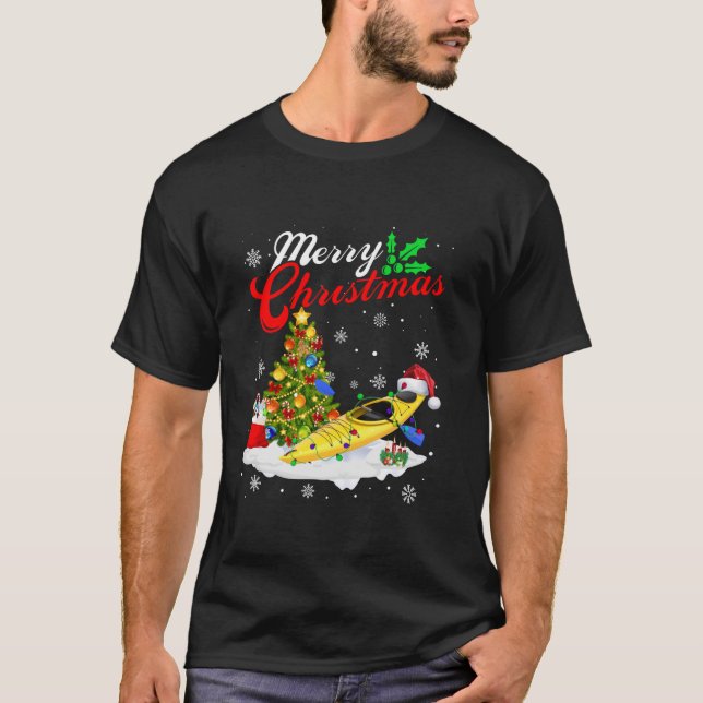 T-shirt Funny Kayaking Lover Xmas Lighting Père Noël Kayak (Devant)
