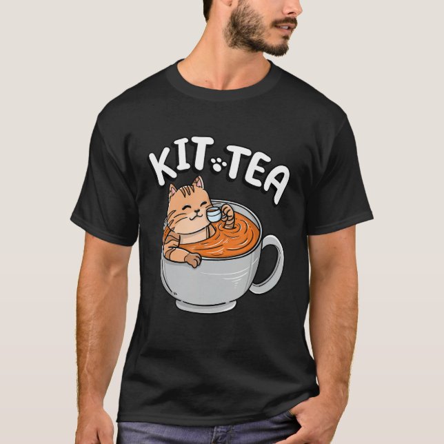 T-shirt Funny KIT TEA Kitty Cat Kitten Tea Drinker Pet Par (Devant)
