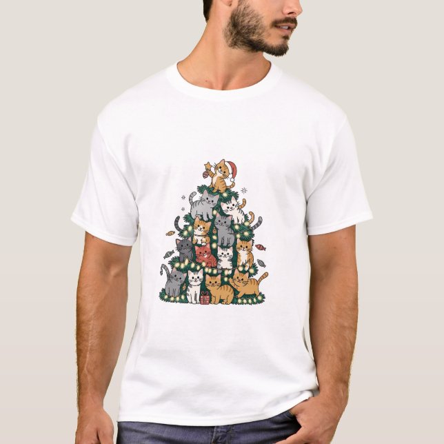 T-shirt Funny Kitten Christmas Tree Chat Animal de compagn (Devant)