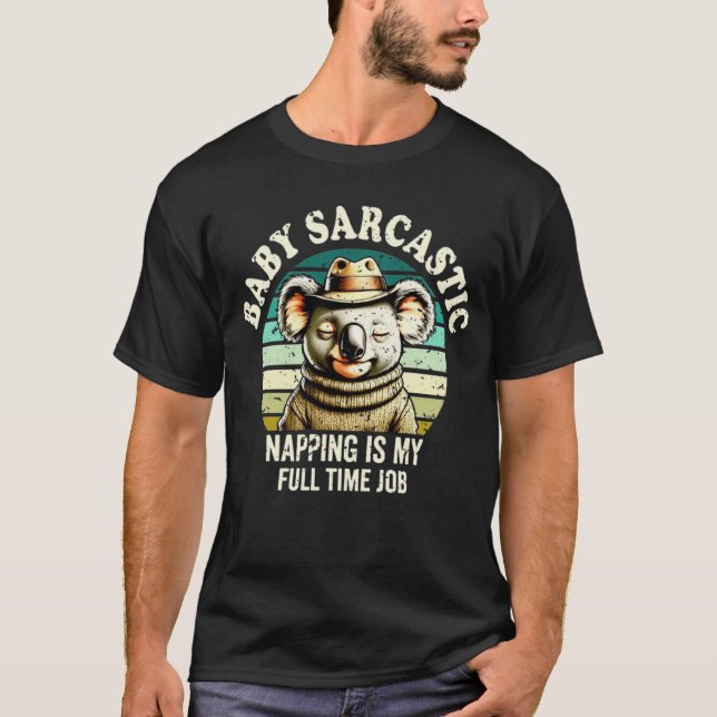 T-shirt Funny Koala Napping Full Time Job Retro Graphic (Devant)