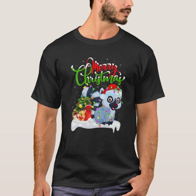 T-shirt Funny Lemur Amoureux des animaux Xmas Lighting Lem (Devant)