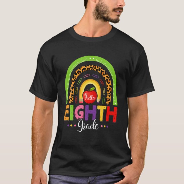 T-shirt Funny Leopard Rainbow 8E Grade Bonjour Retour À Sc (Devant)