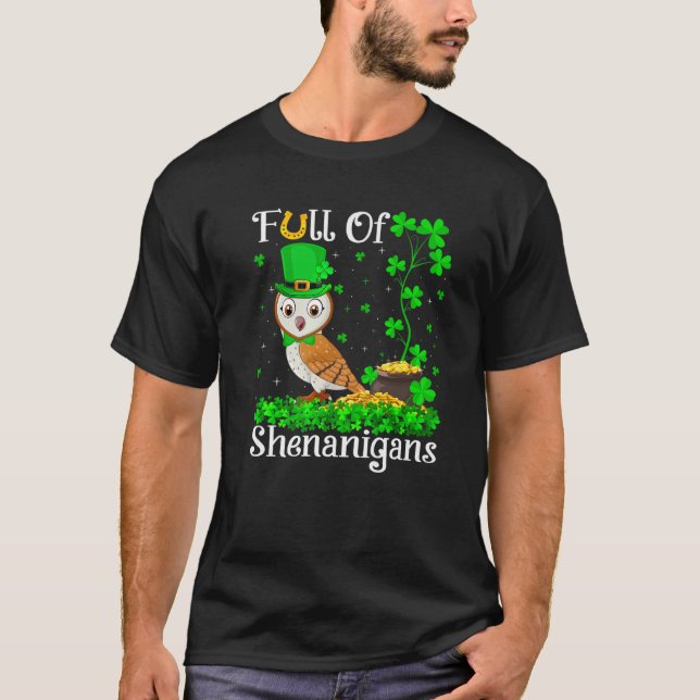 T-shirt Funny Leprechaun Shamrock Leaf Barn Owl St. Patron (Devant)