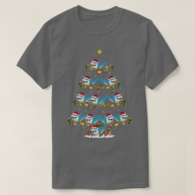 T-shirt Funny Lights Xmas Santa Great White Shark Christma (Design devant)
