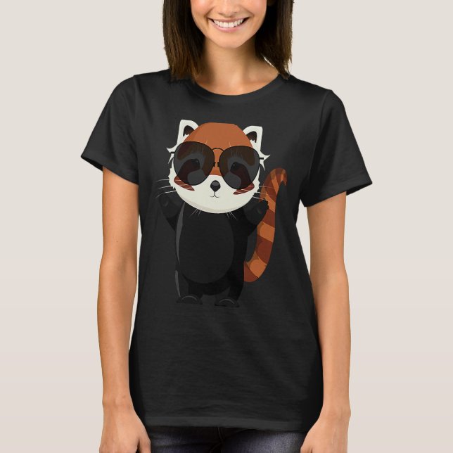 T-shirt Funny little red panda bear with sunglasses (Devant)