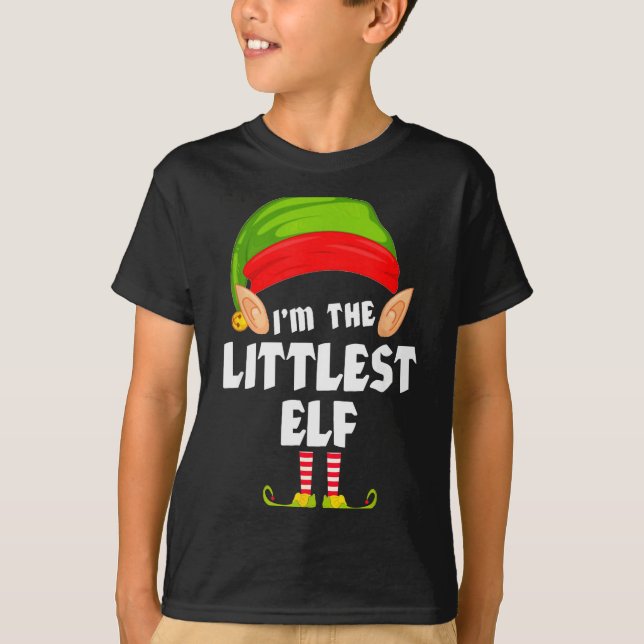 T-shirt Funny Littlest Elf Matching Family Group Pj Christ (Devant)
