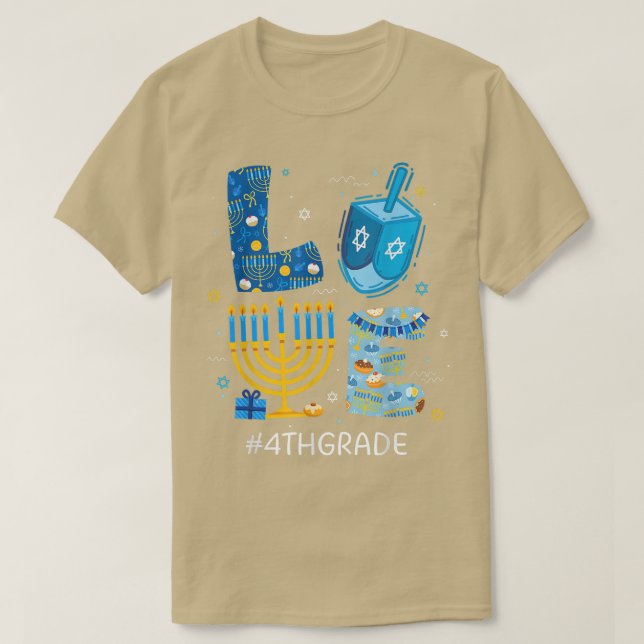 T-shirt Funny LOVE 4e année enseignant Menorah juif Hanukk (Design devant)