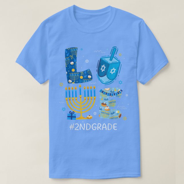 T-shirt Funny LOVE Enseignant de 2e année Menorah Jewish H (Design devant)