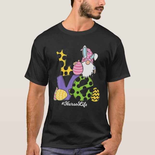 T-shirt Funny LOVE Gnome Nurse Life Leopard Eggs Easter Da (Devant)