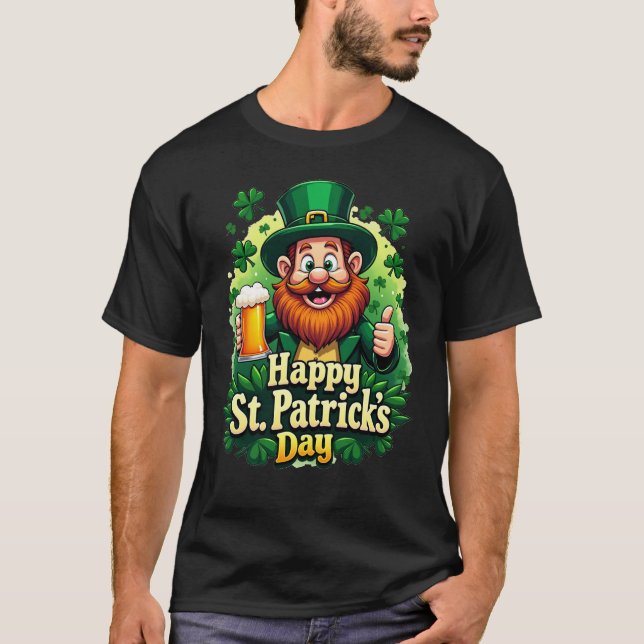 T-shirt Funny Lucky Leprechaun Shamrock Beer Tee (Devant)
