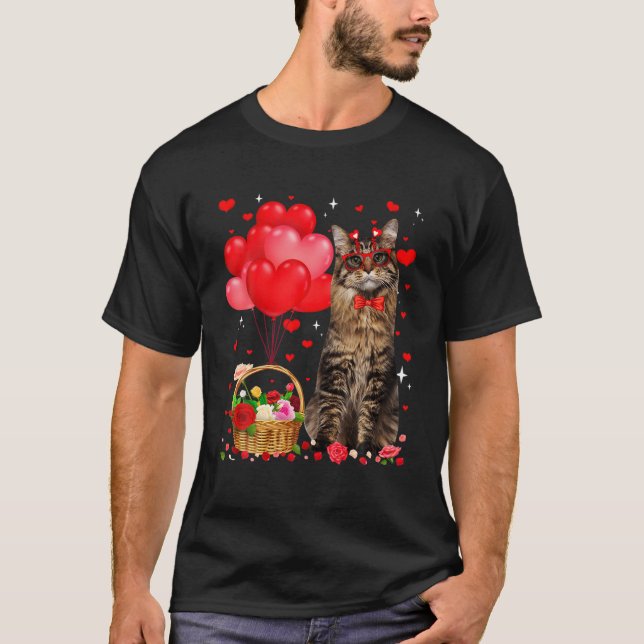 T-shirt Funny Maine Coon Coeur de chat Valentine Amoureux  (Devant)