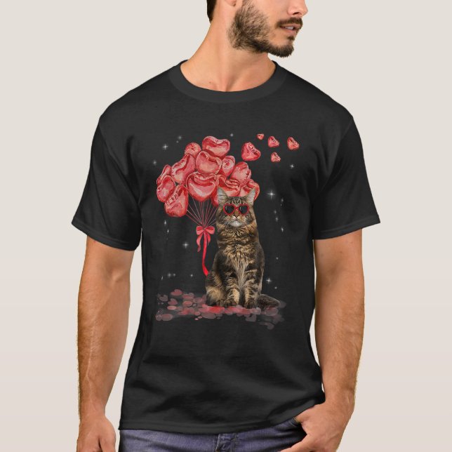 T-shirt Funny Maine Coon Coeur Valentines Jour Chat Papa M (Devant)