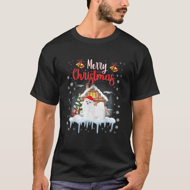 T-shirt Funny Maltese Santa Hat Joyeux Amoureux des chiens (Devant)