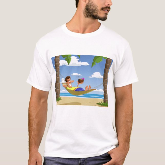 T-shirt Funny Man Relaxing in Beach Hammock (Devant)