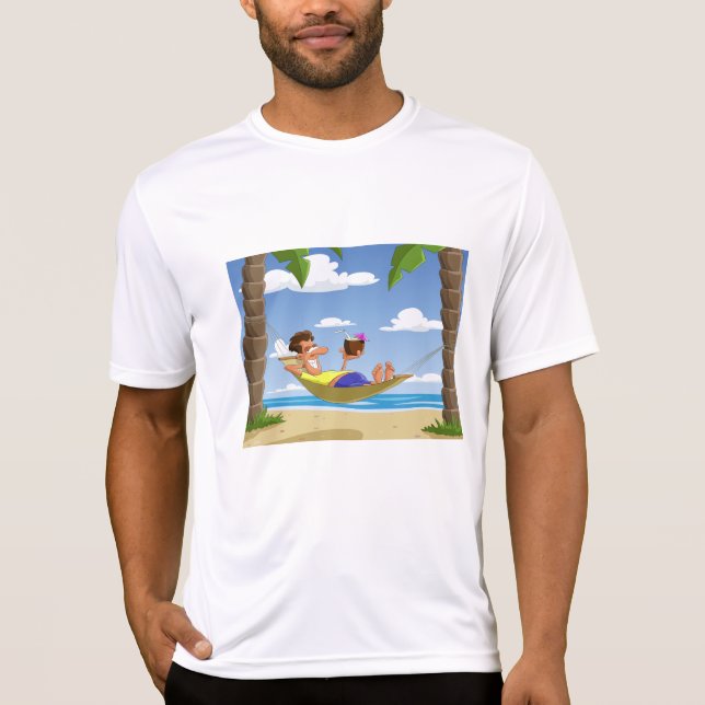 T-shirt Funny Man Relaxing in Beach Hammock (Devant)