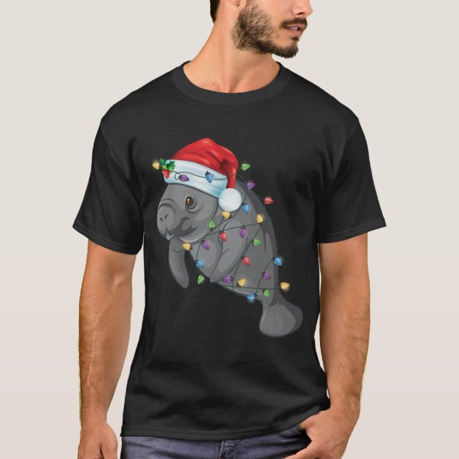 T-shirt Funny Manatee In Santa Hat Manatee Christmas Pajam (Devant)