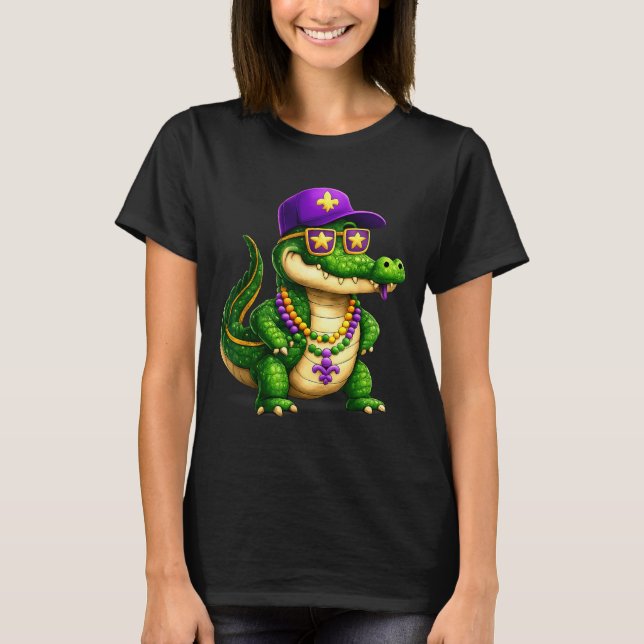 T-shirt Funny Mardi Gras Alligator Beads Carnival Celebrat (Devant)