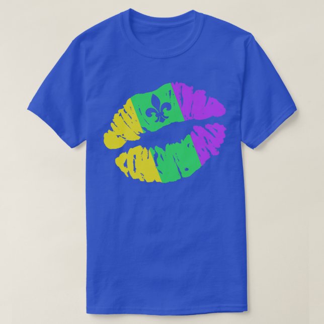 T-shirt Funny Mardi Gras baiser les lèvres avec fleur de l (Design devant)