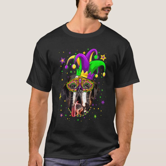 T-shirt Funny Mardi Gras Bernard Dog Beads Mask Mardi Gras (Devant)