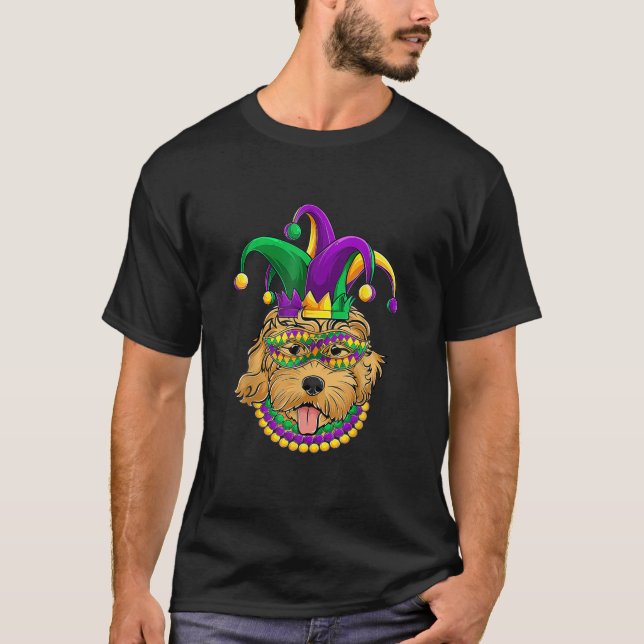 T-shirt Funny Mardi Gras Chien Vêtements Doodle Doré Chien (Devant)