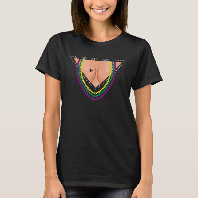 T-shirt Funny Mardi Gras Costume Flash Cleavage pour femme (Devant)