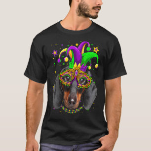 T-shirt Funny Mardi Gras Dachshund Perles de chien Masque