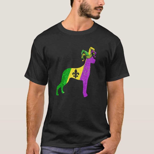T-shirt Funny Mardi Gras Dane Dog Mardi Gras Hat Beads Pre (Devant)