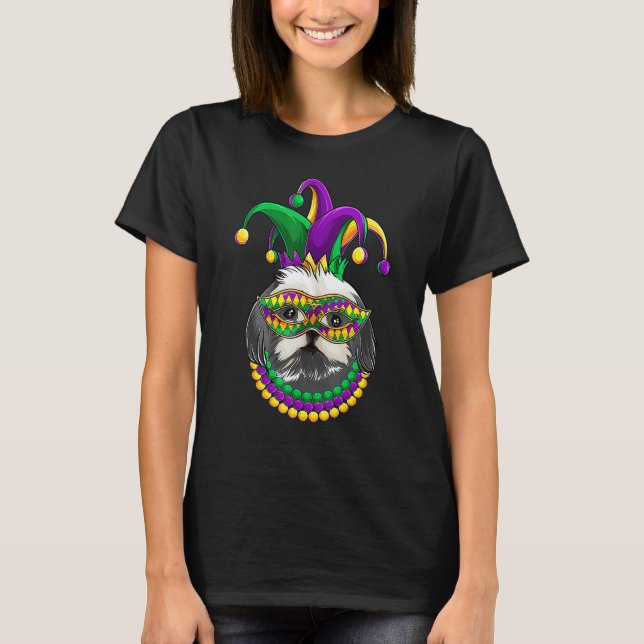 T-shirt Funny Mardi Gras Dog Apparel, Shih Tzu Dog Mom Dad (Devant)