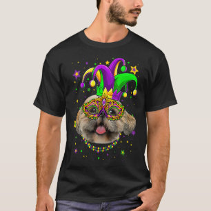 T-shirt Funny Mardi Gras Shih Tzu Chien Perles Masque Mard