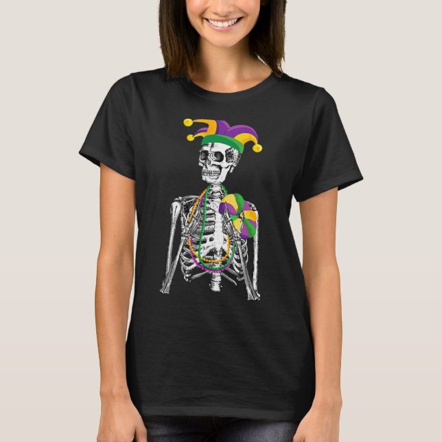 T-shirt Funny Mardi Gras Skeleton Carnival Party Jester Ha (Devant)