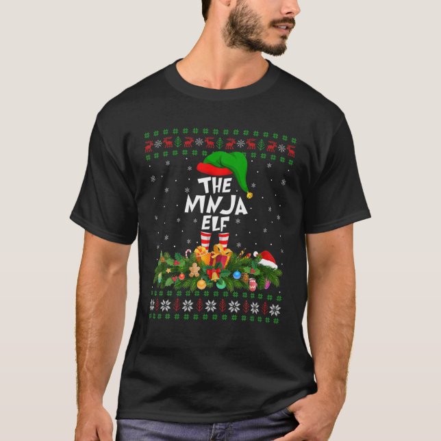 T-shirt Funny Matching Family Ugly The Ninja Elf Christmas (Devant)