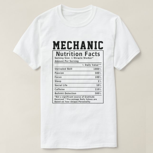 T-shirt Funny Mécanique Techniciens de la valeur nutritive (Design devant)