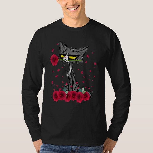 T-shirt Funny Meh Cat Shirt Happy Valentines Day Flowers W (Devant)