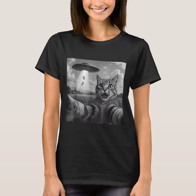 T-shirt Funny Meme Cat Selfie Six Seven Retro Cat 67 Anima (Devant)