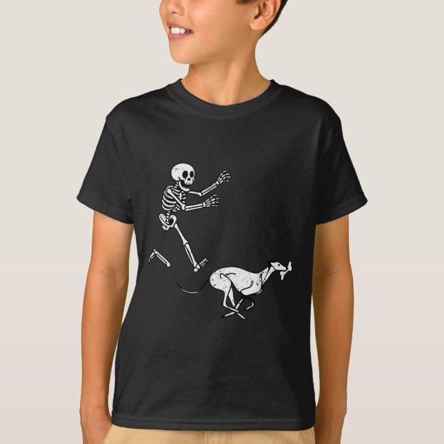 T-shirt Funny Meme Greyhound Running Skeleton Halloween  (Devant)