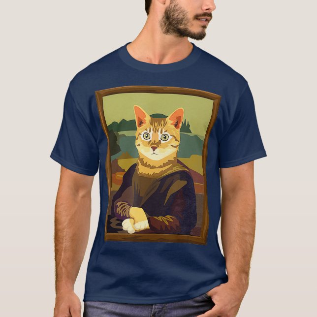 T-shirt Funny Meowna Mona Lisa Art Chat Parodie (Devant)