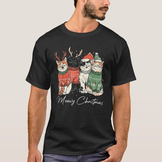T-shirt Funny Meowy Christmas Cat Xmas for Mens Womans Kid (Devant)