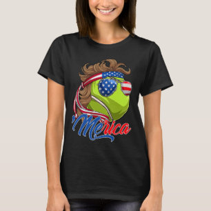 T-shirt Funny Merica Tennis Ball Et Drapeau Américain Sung