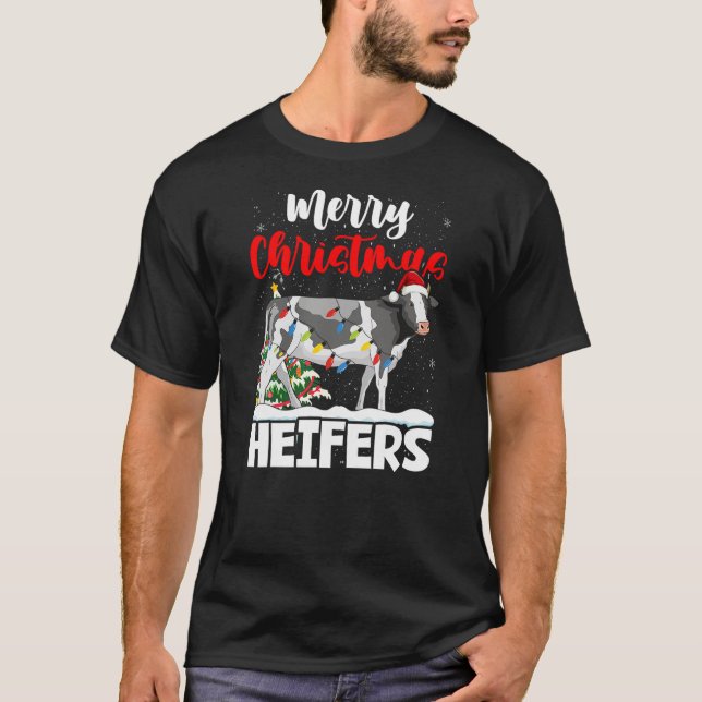 T-shirt Funny Merry Christmas Heifers Farm Santa Cow for M (Devant)