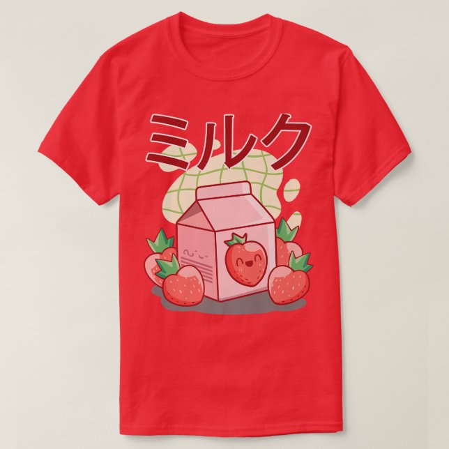 T-shirt Funny Milk Retro 90s Shake Japonais Kawaii Strawbe (Design devant)