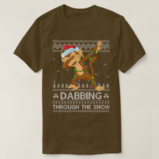 T-shirt Funny Monkey Dabbing Through The Snow Ugly Monkey  (Design devant)