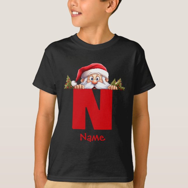 T-shirt Funny Monogram Family Christmas Red Santa  (Devant)