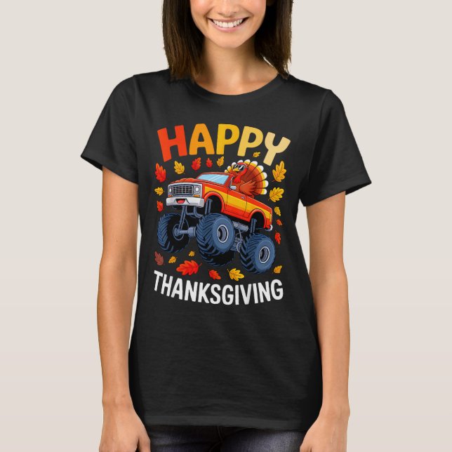 T-shirt Funny Monster Truck Turkey Happy Thanksgiving For  (Devant)