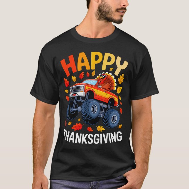 T-shirt Funny Monster Truck Turkey Happy Thanksgiving For  (Devant)